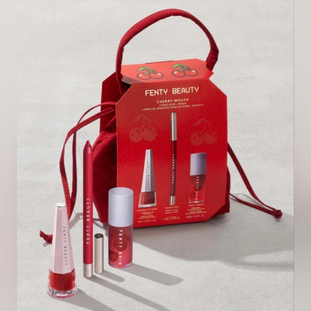 Fenty Beauty Limited Edition Cherry Mouth 3-piece lip set and pouch